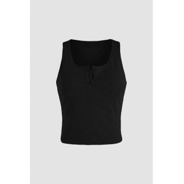 Top scurt -  cu nasturi - negru - jerseu poliester