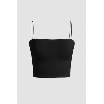 Top scurt dama -  guler patrat - negru - poliester