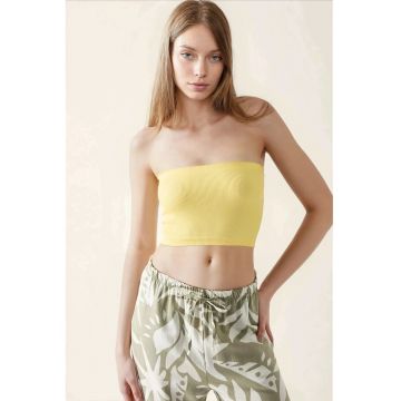 Top scurt dama -  slim fit - jerseu - fara bretele - galben