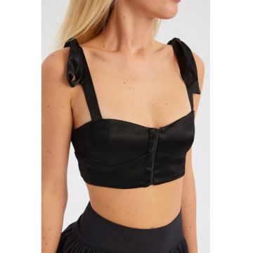 Top scurt -  decolteu in forma de inima - negru - textil