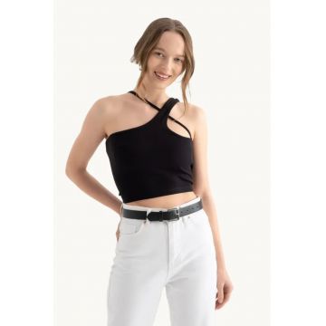 Top scurt - femei - top scurt simplu fara maneci pe un umar - negru -