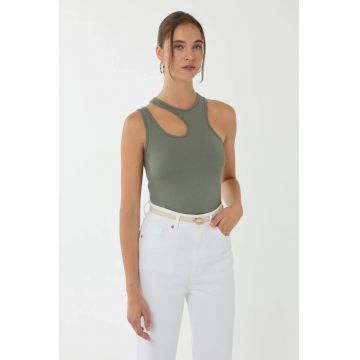 Top scurt -  guler asimetric - verde - jerseu