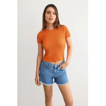Top  -  scurt - maneca scurta - portocaliu - material texturat