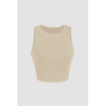 Top scurt -  poliester - bej - pentru confort si stil