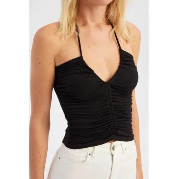 Top  top cu bretele si decolteu in V - negru - textil