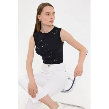 Top  top fara maneci - decolteu rotund - negru - bumbac