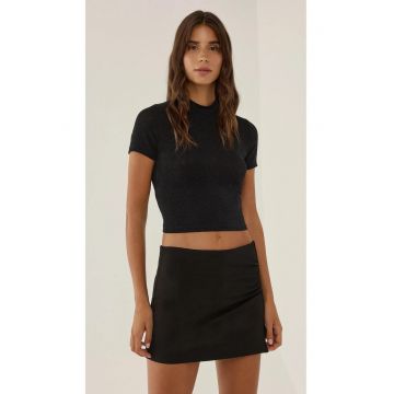 Top  top scurt tricotat - guler inalt - negru - jerseu