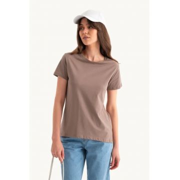 Tricou casual dama -  decolteu rotund - bumbac - maro