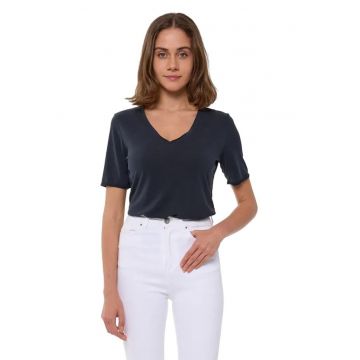 Tricou casual dama -  poliester/viscoza/elastan - decolteu in V - negru