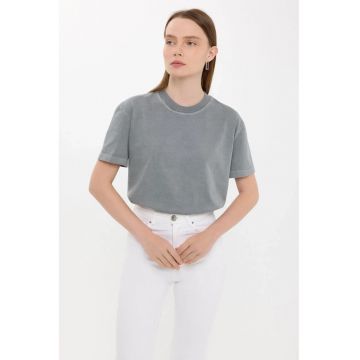 Tricou casual -  guler rotund - gri - jerseu