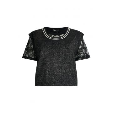 Tricou cu aspect stralucitor si garnituri de dantela