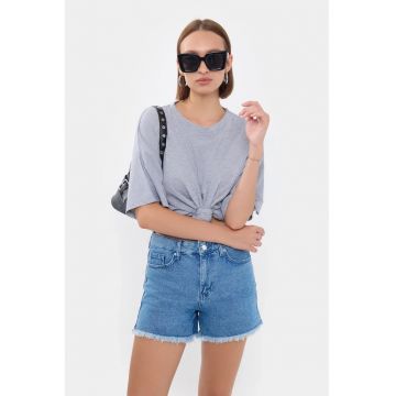 Tricou dama -  Basic - maneca scurta - guler rotund - gri - bumbac