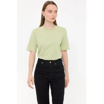 Tricou dama -  Basic - maneca scurta - guler rotund -verde - bumbac