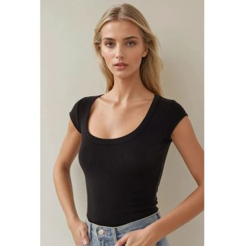 Tricou dama -  bumbac/elastan/modal - slim fit - negru
