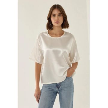 Tricou dama -  bumbac satinat - decolteu rotund - alb
