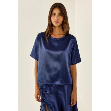 Tricou dama -  bumbac satinat - decolteu rotund - albastru