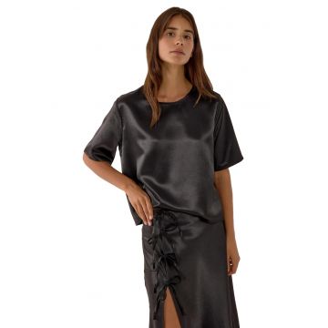 Tricou dama -  bumbac satinat - decolteu rotund - negru