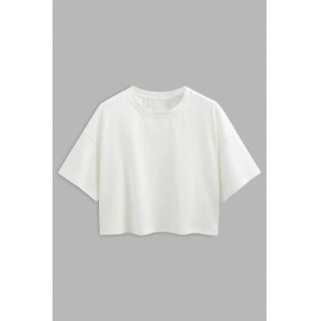 Tricou dama -  bumbac - scurt - decolteu rotund - alb