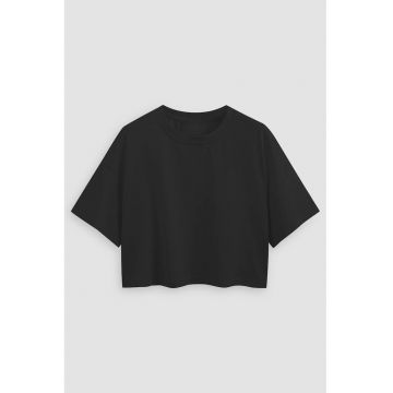 Tricou dama -  bumbac - scurt - decolteu rotund - negru