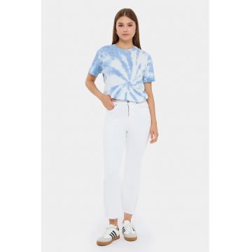 Tricou dama  croiala relaxata - bumbac spalat cu acid - albastru - jerseu