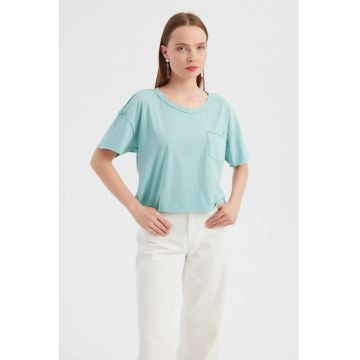 Tricou dama  decolteu rotund - bumbac - albastru