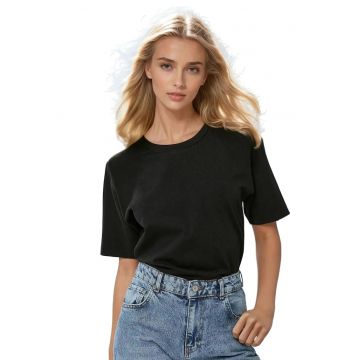 Tricou dama -  decolteu rotund - bumbac - negru