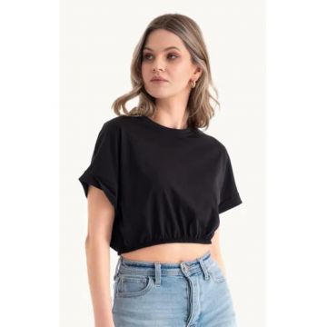 Tricou dama -  decolteu rotund - jerseu - negru