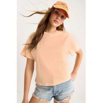 Tricou dama  guler rotund - bumbac - portocaliu pal - maneca scurta