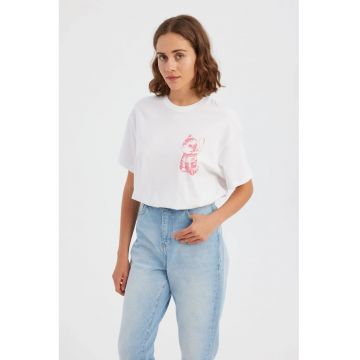 Tricou dama -  imprimat - viscoza/elastan - alb/rosu
