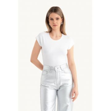 Tricou dama -  jerseu - decolteu rotund - alb