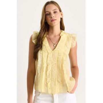 Tricou dama  LUCCI - decolteu in V - cu volane - galben - textil