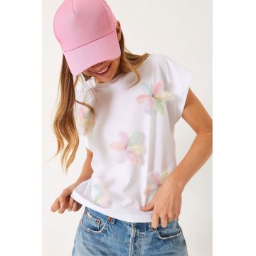 Tricou dama  maneca scurta - alb - jerseu