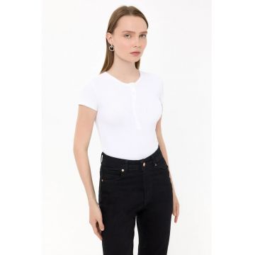 Tricou dama -  maneca scurta - guler rotund - alb - bumbac