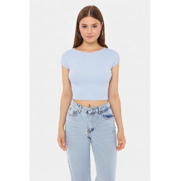 Tricou dama -  scurt - maneca scurta - albastru - bumbac