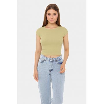 Tricou dama -  scurt - maneca scurta - guler rotund - verde - bumbac