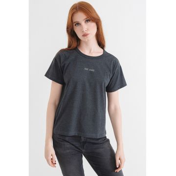 Tricou de bumbac cu decolteu la baza gatului
