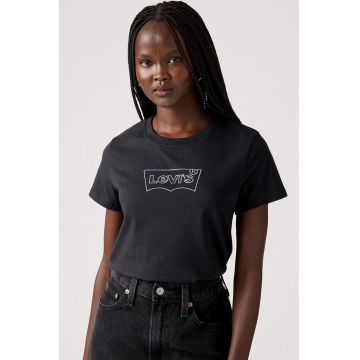 Tricou de bumbac cu decolteu la baza gatului