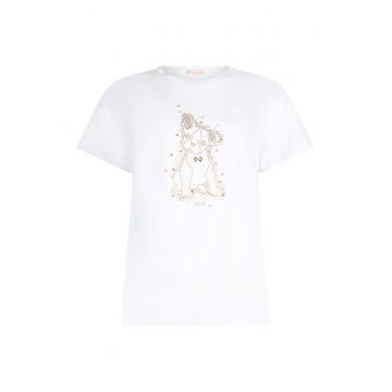 Tricou din bumbac cu aplicatie cu paiete