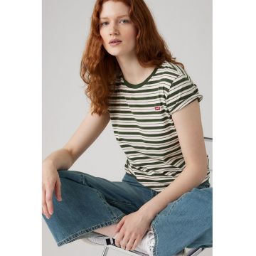 Tricou din bumbac cu decolteu la baza gatului