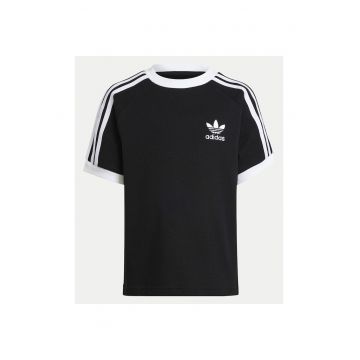 Tricou din bumbac cu decolteu la baza gatului si logo