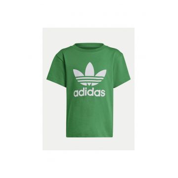 Tricou din bumbac cu imprimeu logo si maneci cazute