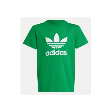Tricou din bumbac cu logo si decolteu la baza gatului