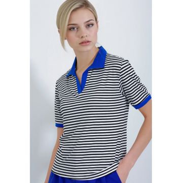 Tricou polo cu dungi  maneci scurte - multicolor - viscoza/ lycra -