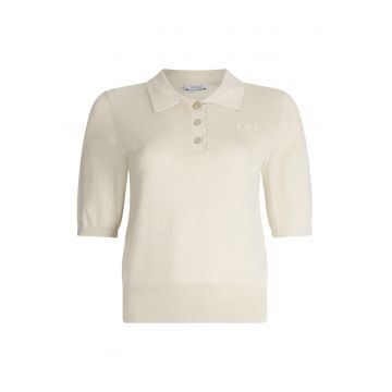 Tricou polo din tricot fin cu aspect stralucitor