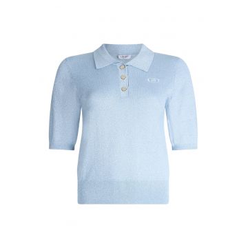 Tricou polo din tricot fin cu aspect stralucitor