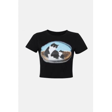 Tricou scurt dama -  bumbac - cu imprimeu.multicolor
