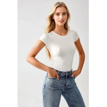 Body tricotat -  guler rotund - croiala slim fit - alb - tricot