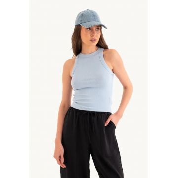 Maiou basic -  guler halter - albastru - jerseu -