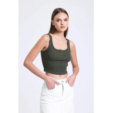 Maiou -  guler patrat - detalii cu nasturi - verde - jerseu