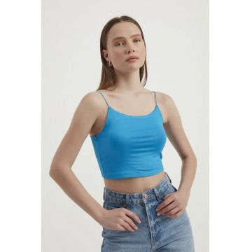 Top Crop Basic -  bretele spaghetti - albastru - jerseu